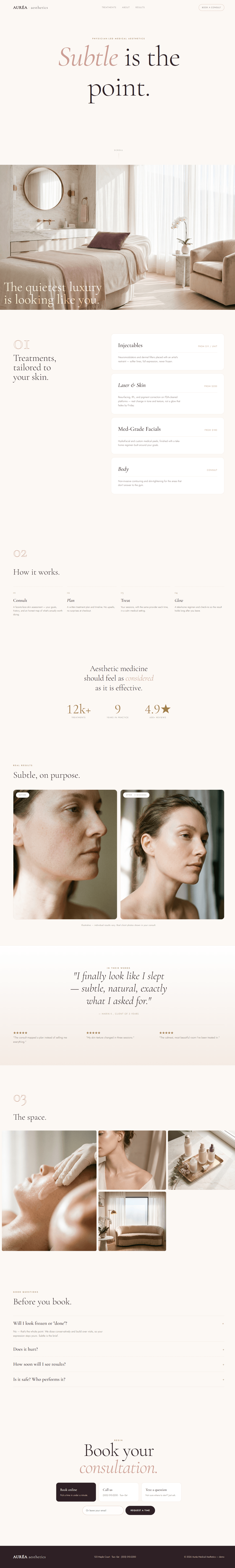 Auréa Aesthetics — med spa demo site, full page